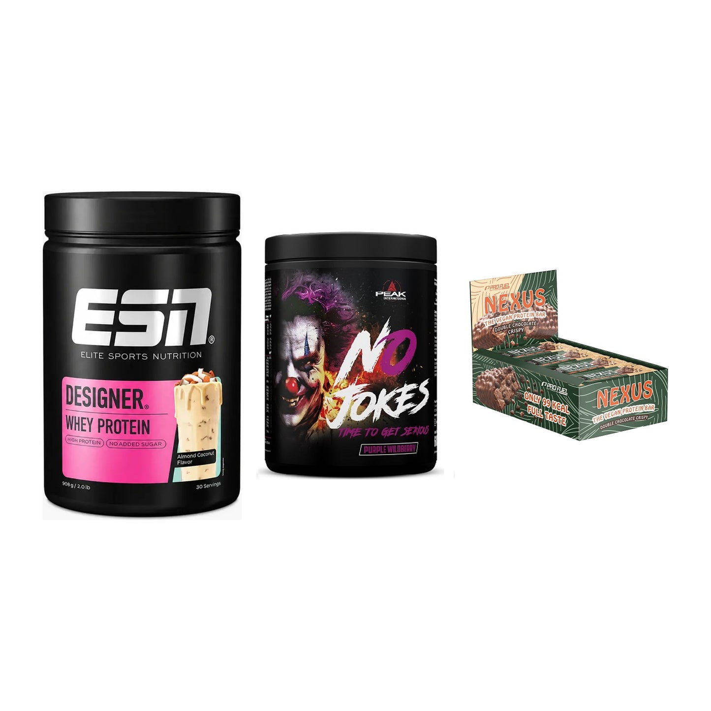 Home-Gym-Starter: ESN Designer + Peak No Jokes + 5× ProFuel Nexus – alle enthaltenen Artikel
