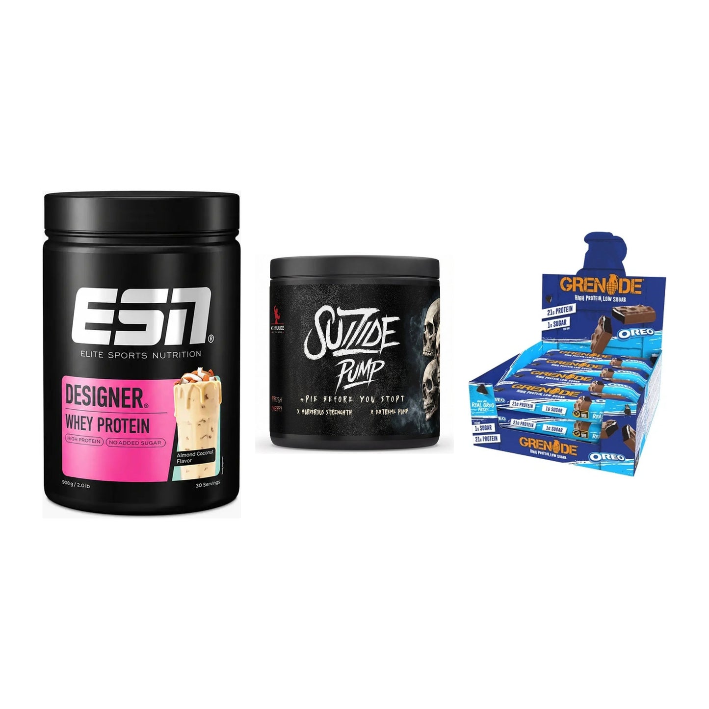 Home-Gym-Starter: ESN Designer + #GYMJUICE + 5× Grenade Protein – alle enthaltenen Artikel