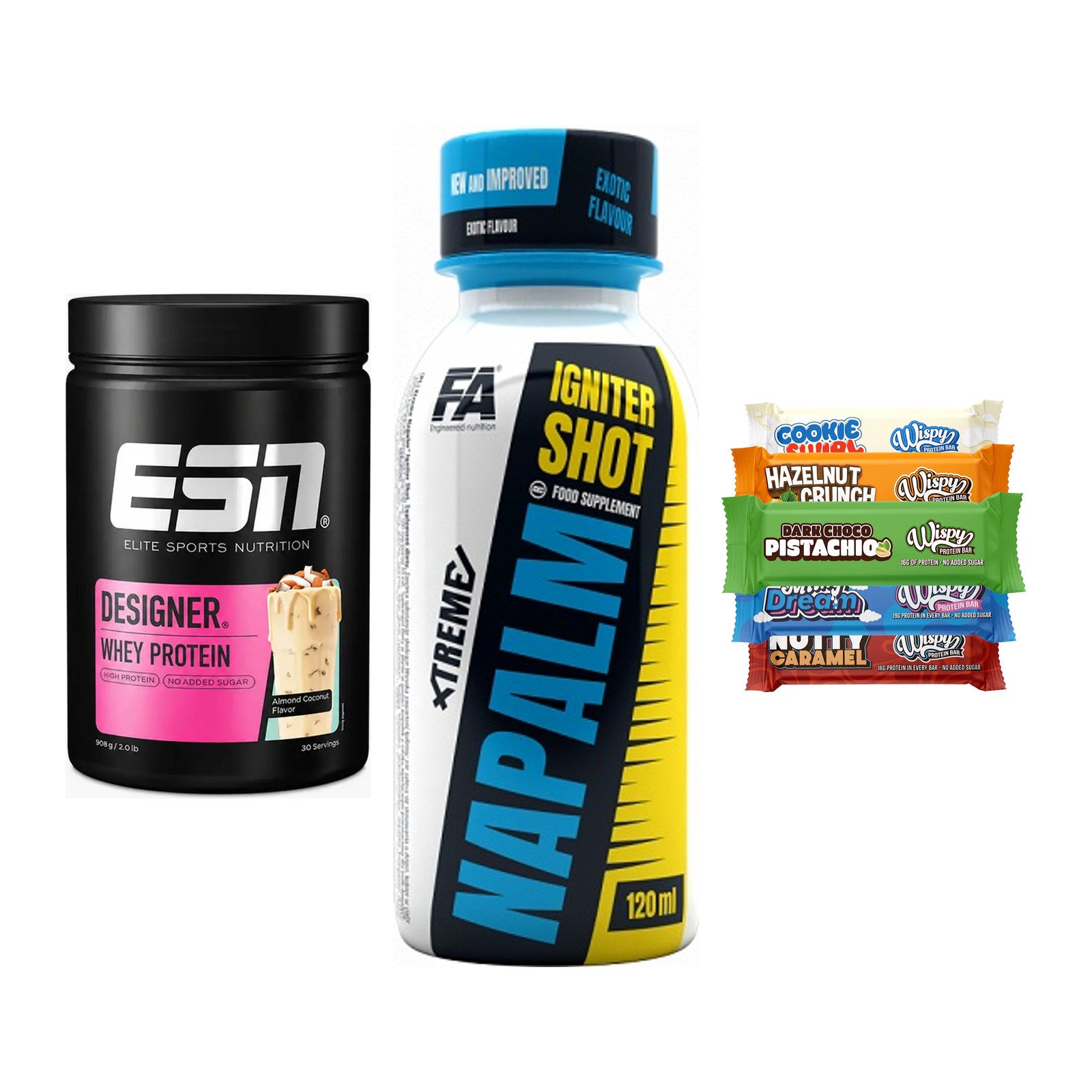 Home-Gym-Starter: ESN Designer + FA Nutrition + 5× Wispy Protein – alle enthaltenen Artikel