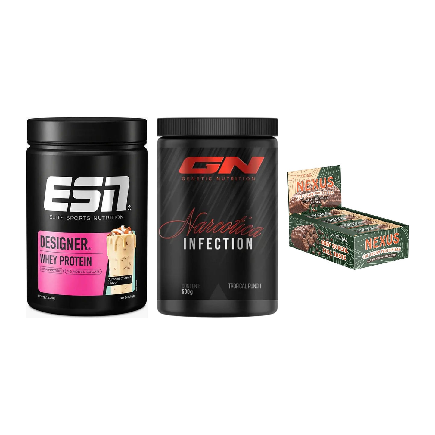 Home-Gym-Starter: ESN Designer + GN Narcotica + 5× ProFuel Nexus – alle enthaltenen Artikel