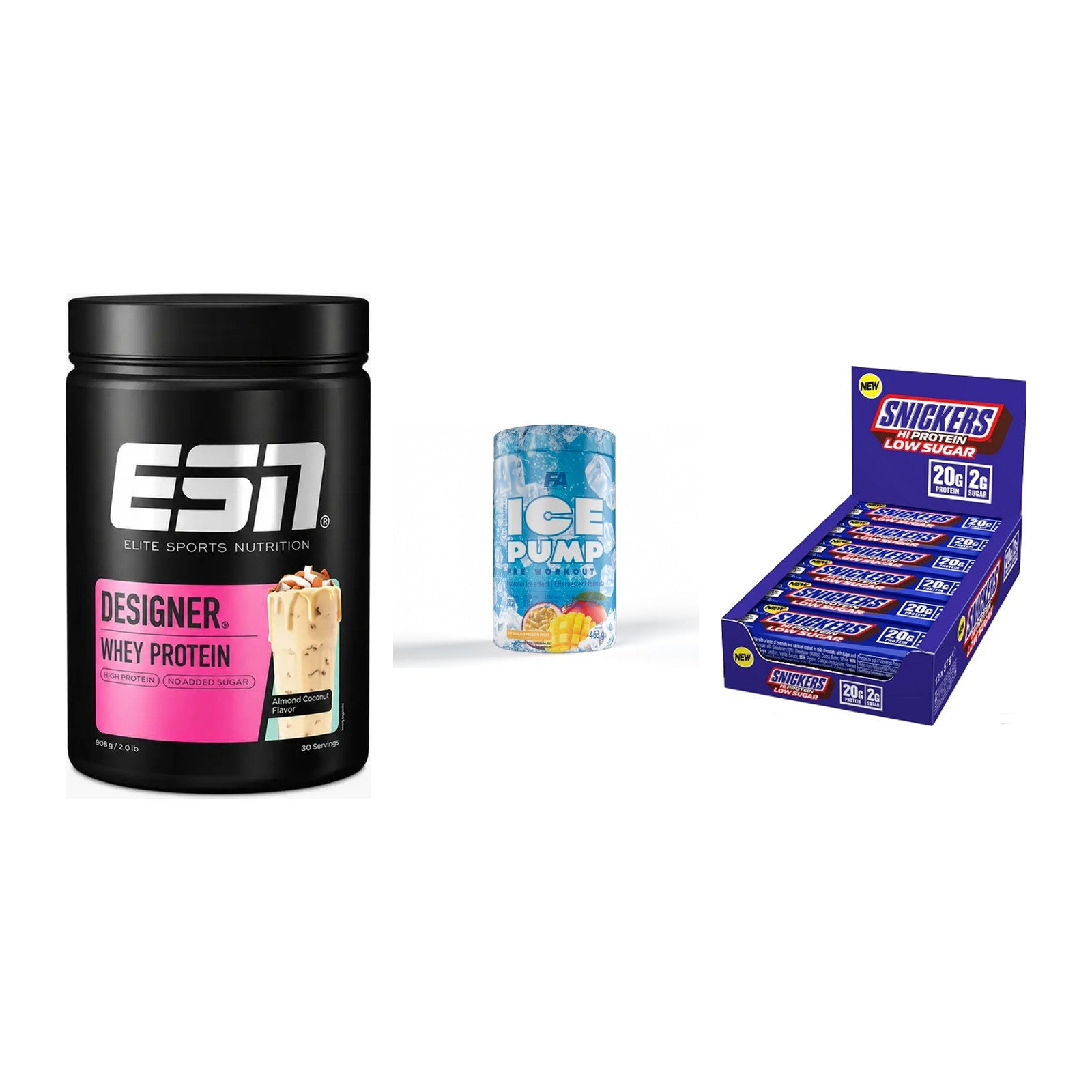 Home-Gym-Starter: ESN Designer + FA Nutrition + 5× Snickers LOW – alle enthaltenen Artikel