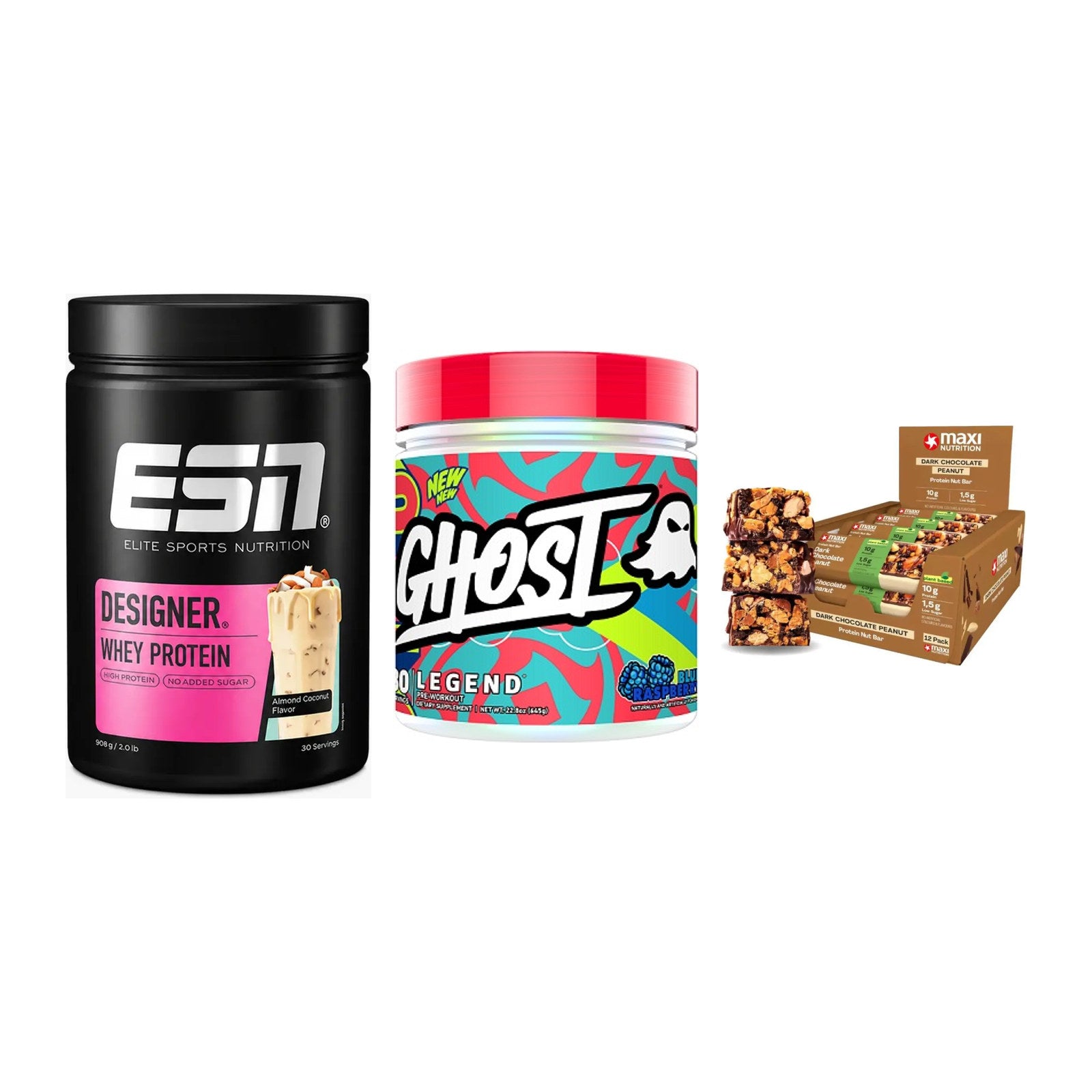 Home-Gym-Starter: ESN Designer + Ghost Legend V4 + 5× MaxiNutrition – alle enthaltenen Artikel