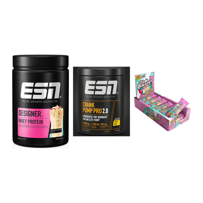 Home-Gym-Starter: ESN Designer + ESN Crank Pump + 5× Chiefs Protein – alle enthaltenen Artikel
