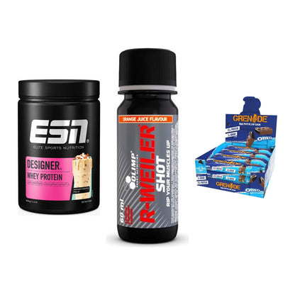 Home-Gym-Starter: ESN Designer + Olimp R-Weiler + 5× Grenade Protein – alle enthaltenen Artikel