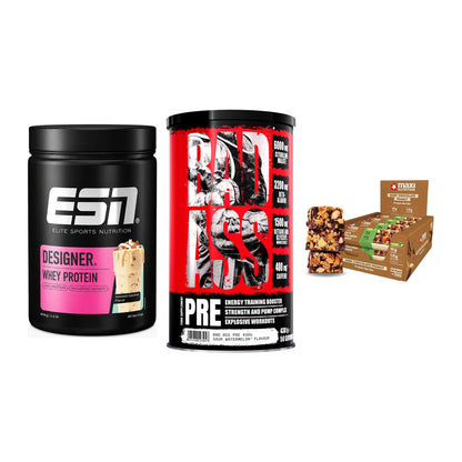 Home-Gym-Starter: ESN Designer + BAD ASS Pre + 5× MaxiNutrition – alle enthaltenen Artikel