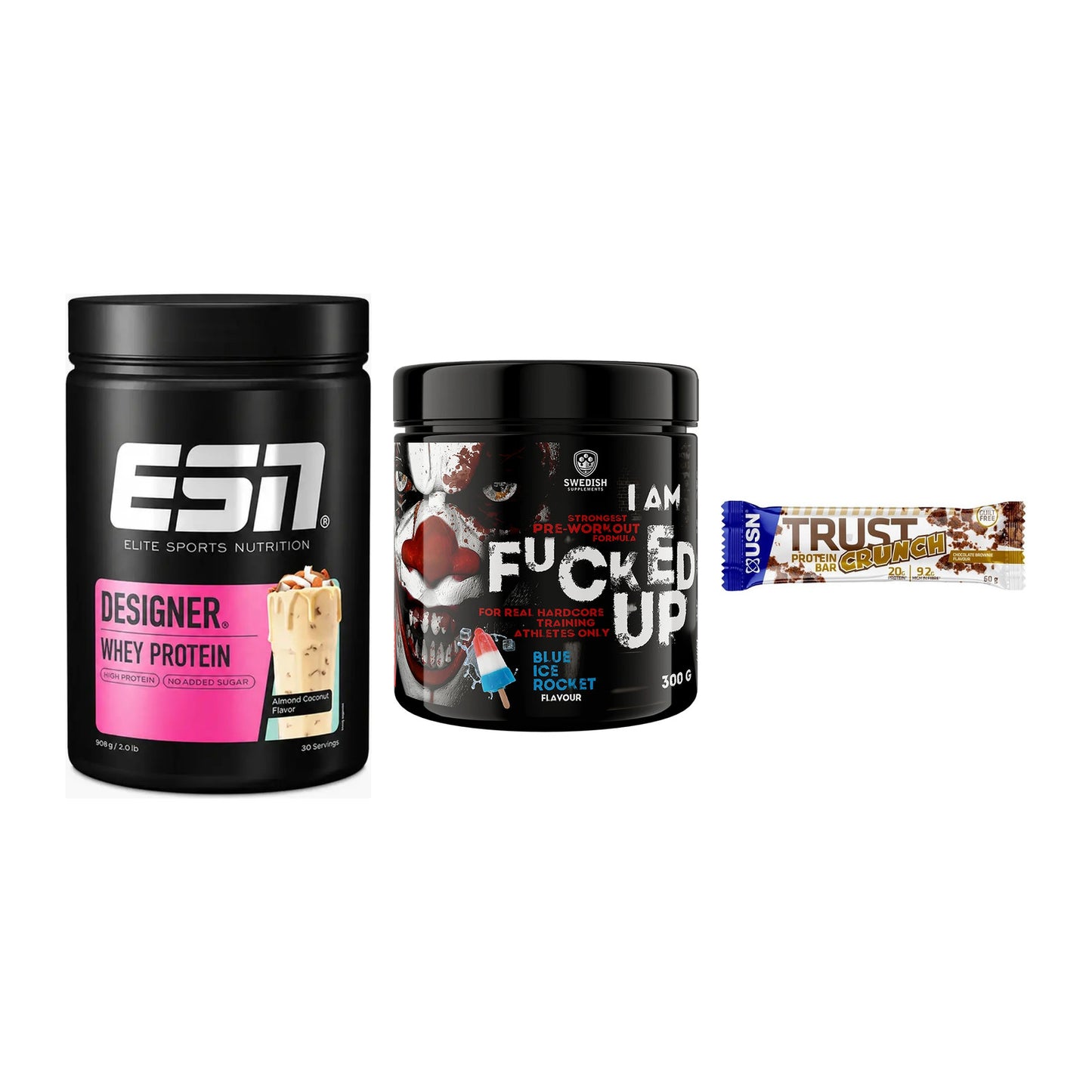 Home-Gym-Starter: ESN Designer + Swedish Supplem + 5× USN TRUST – alle enthaltenen Artikel