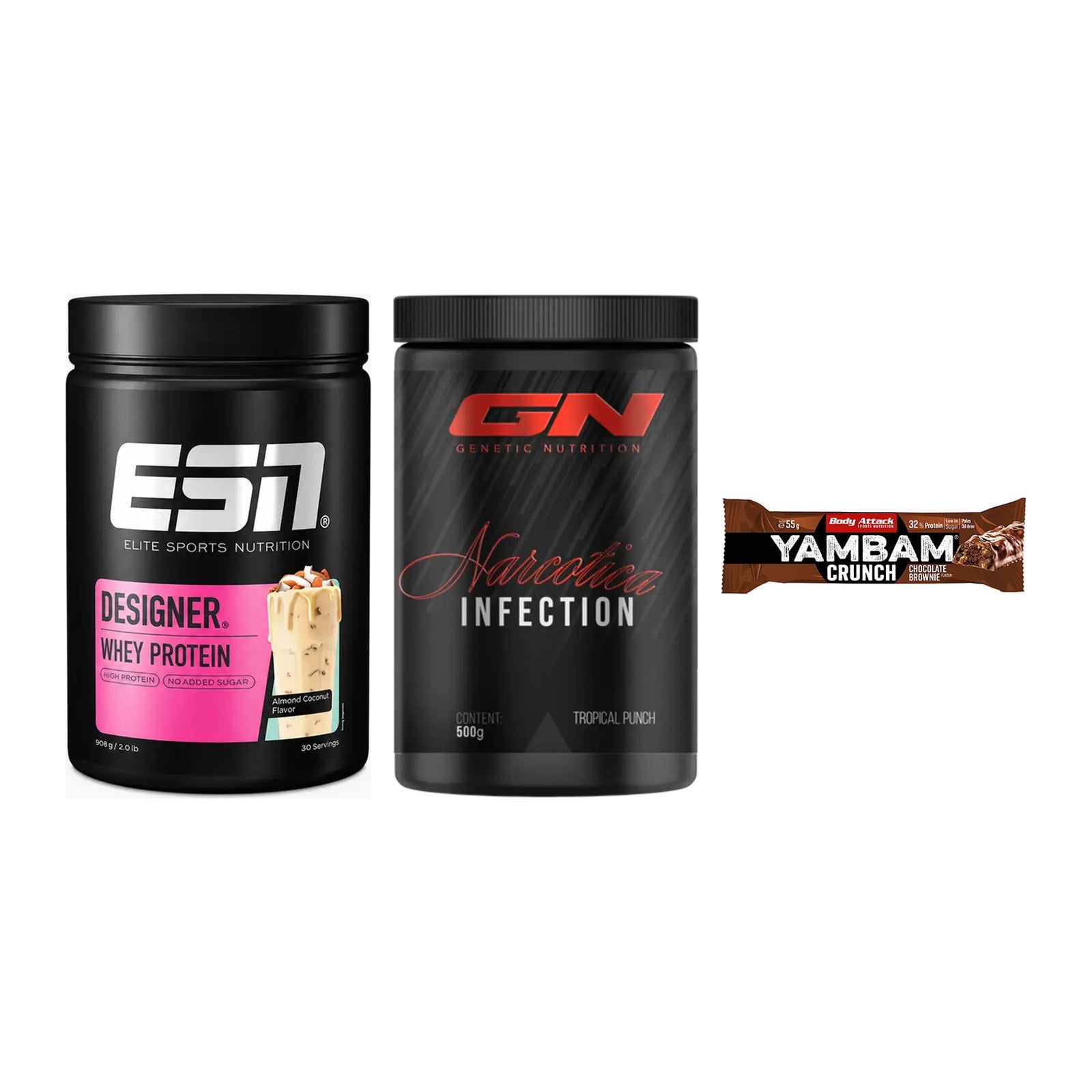 Home-Gym-Starter: ESN Designer + GN Narcotica + 5× Body Attack – alle enthaltenen Artikel