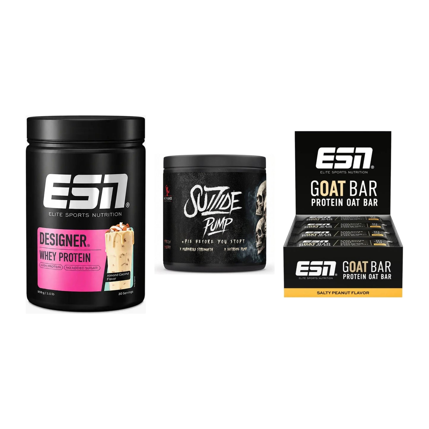 Home-Gym-Starter: ESN Designer + #GYMJUICE + 5× ESN Goat Bar – alle enthaltenen Artikel
