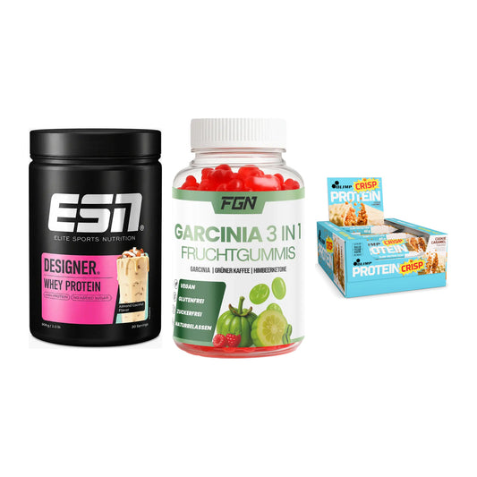 Home-Gym-Starter: ESN Designer + FGN Garcinia 60 + 5× Olimp Protein – alle enthaltenen Artikel