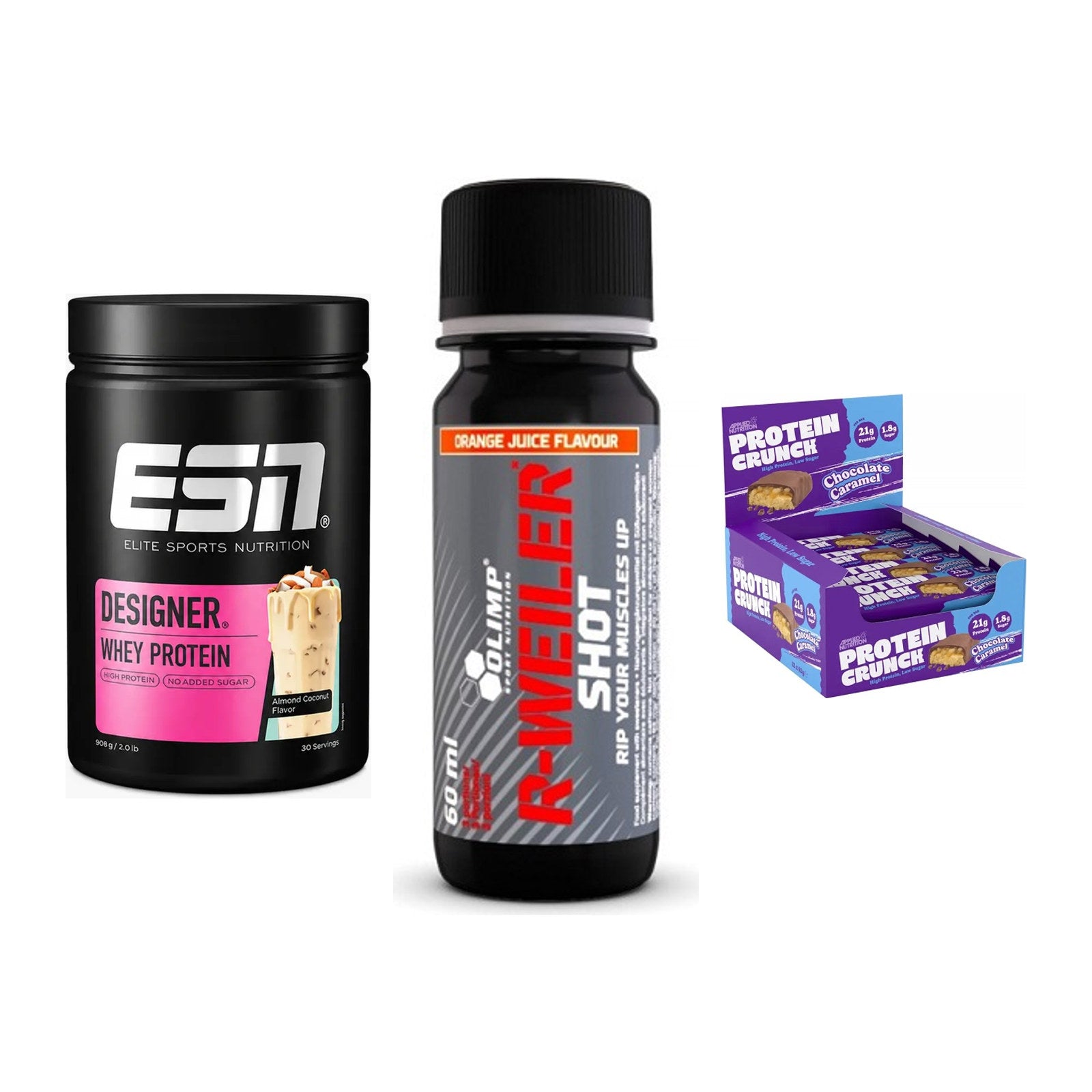 Home-Gym-Starter: ESN Designer + Olimp R-Weiler + 5× Applied Protein – alle enthaltenen Artikel