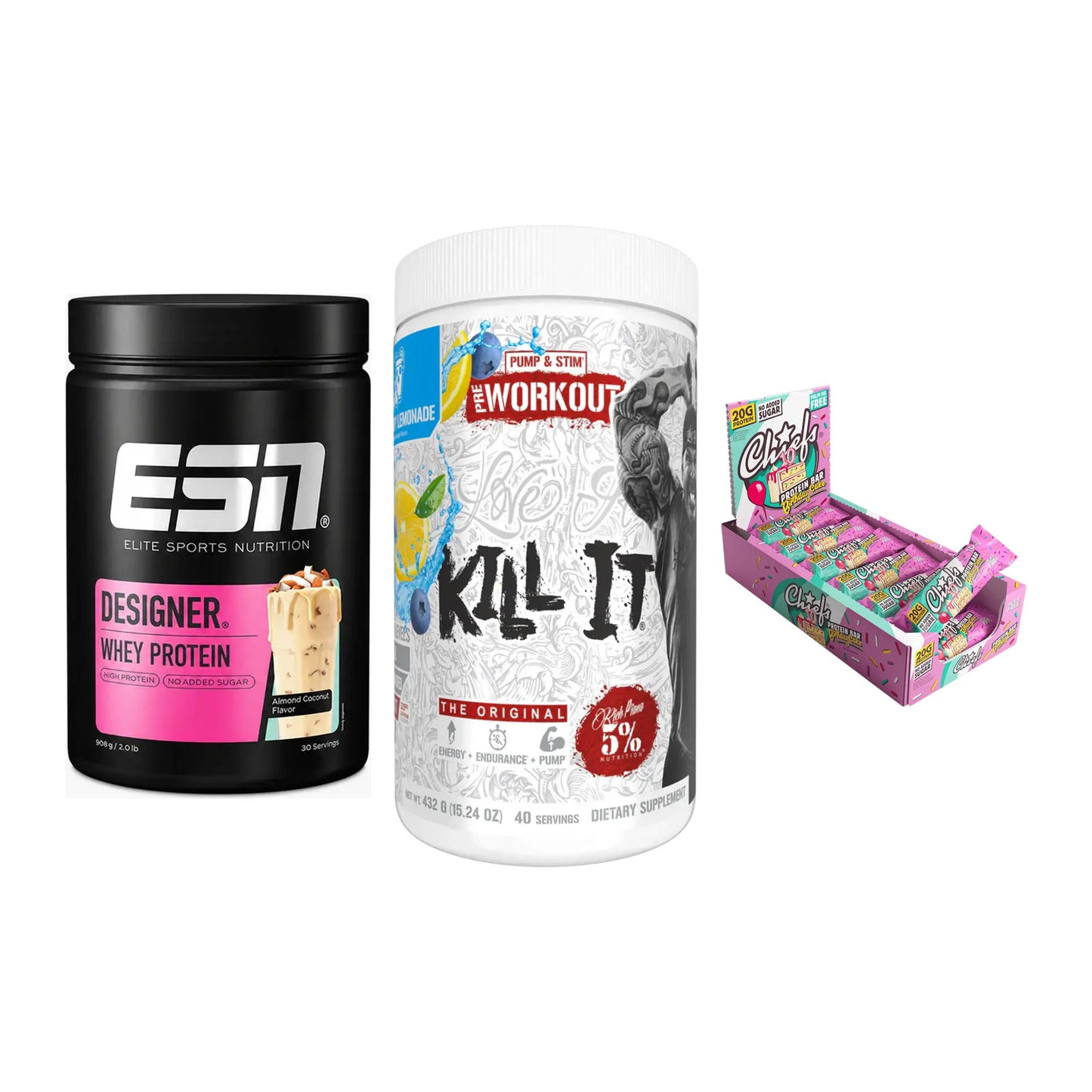 Home-Gym-Starter: ESN Designer + Rich Piana 5% + 5× Chiefs Protein – alle enthaltenen Artikel