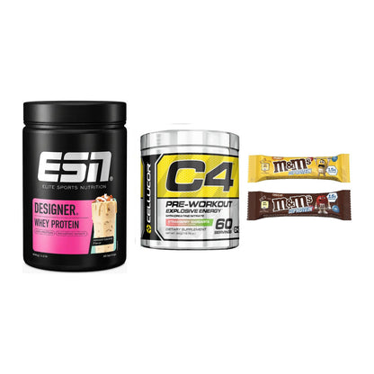 Home-Gym-Starter: ESN Designer + Cellucor C4 + 5× M&M Protein Bar – alle enthaltenen Artikel