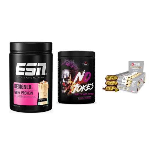 Home-Gym-Starter: ESN Designer + Peak No Jokes + 5× MaxiNutrition – alle enthaltenen Artikel