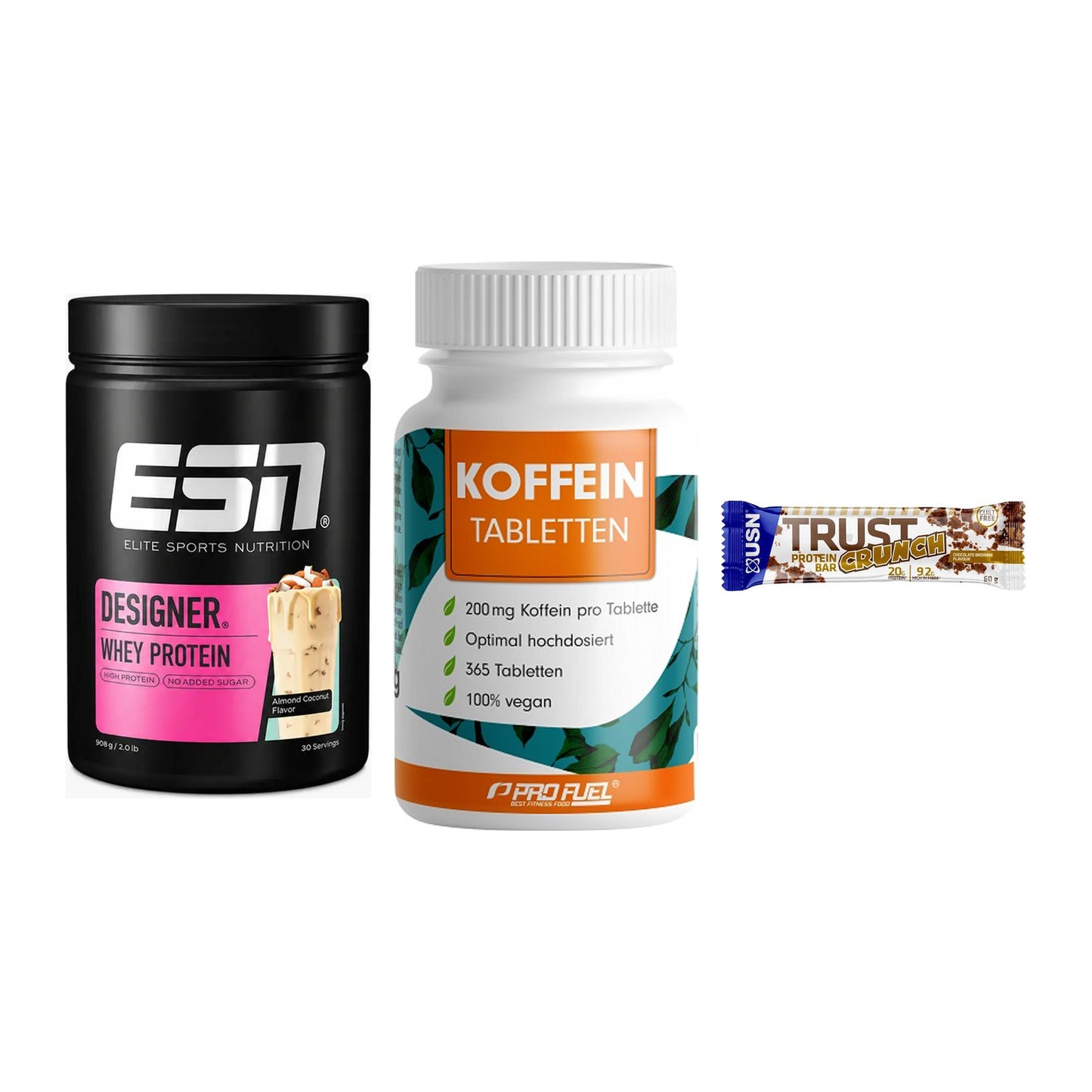 Home-Gym-Starter: ESN Designer + ProFuel Koffein + 5× USN TRUST – alle enthaltenen Artikel