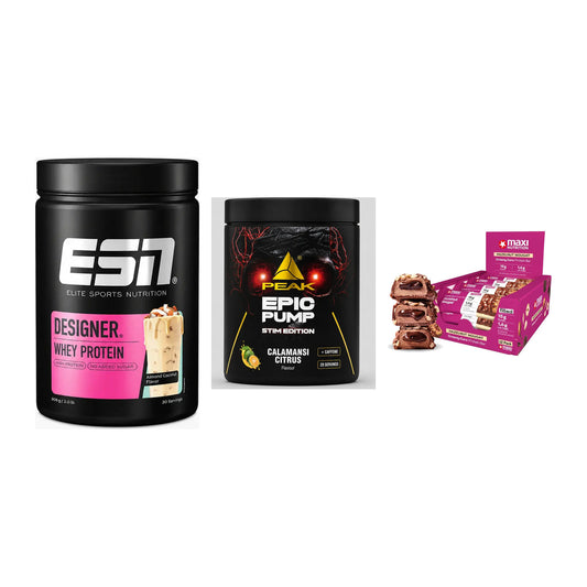Home-Gym-Starter: ESN Designer + Peak Epic Pump + 5× MaxiNutrition – alle enthaltenen Artikel