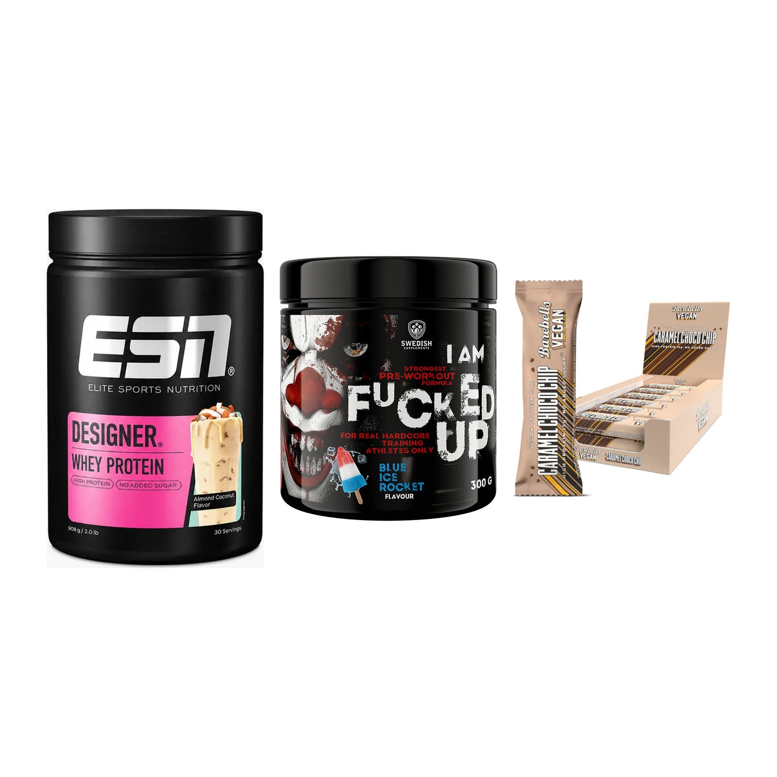 Home-Gym-Starter: ESN Designer + Swedish Supplem + 5× Barebells Vegan – alle enthaltenen Artikel