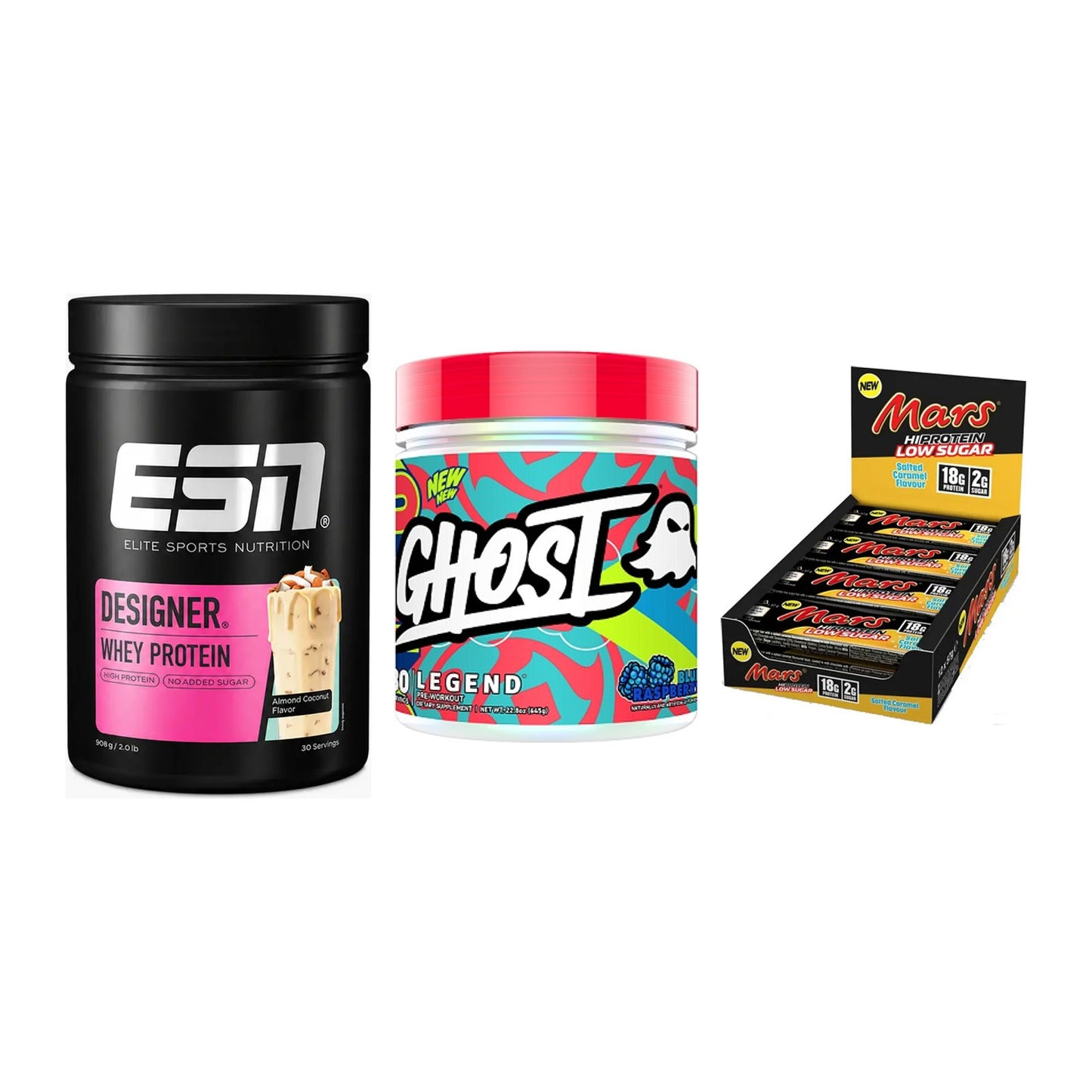 Home-Gym-Starter: ESN Designer + Ghost Legend V4 + 5× Mars Low Sugar – alle enthaltenen Artikel
