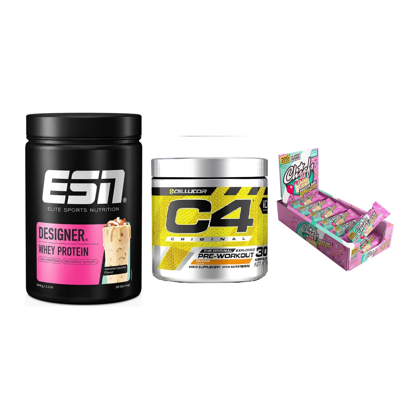Home-Gym-Starter: ESN Designer + Cellucor C4 + 5× Chiefs Protein – alle enthaltenen Artikel
