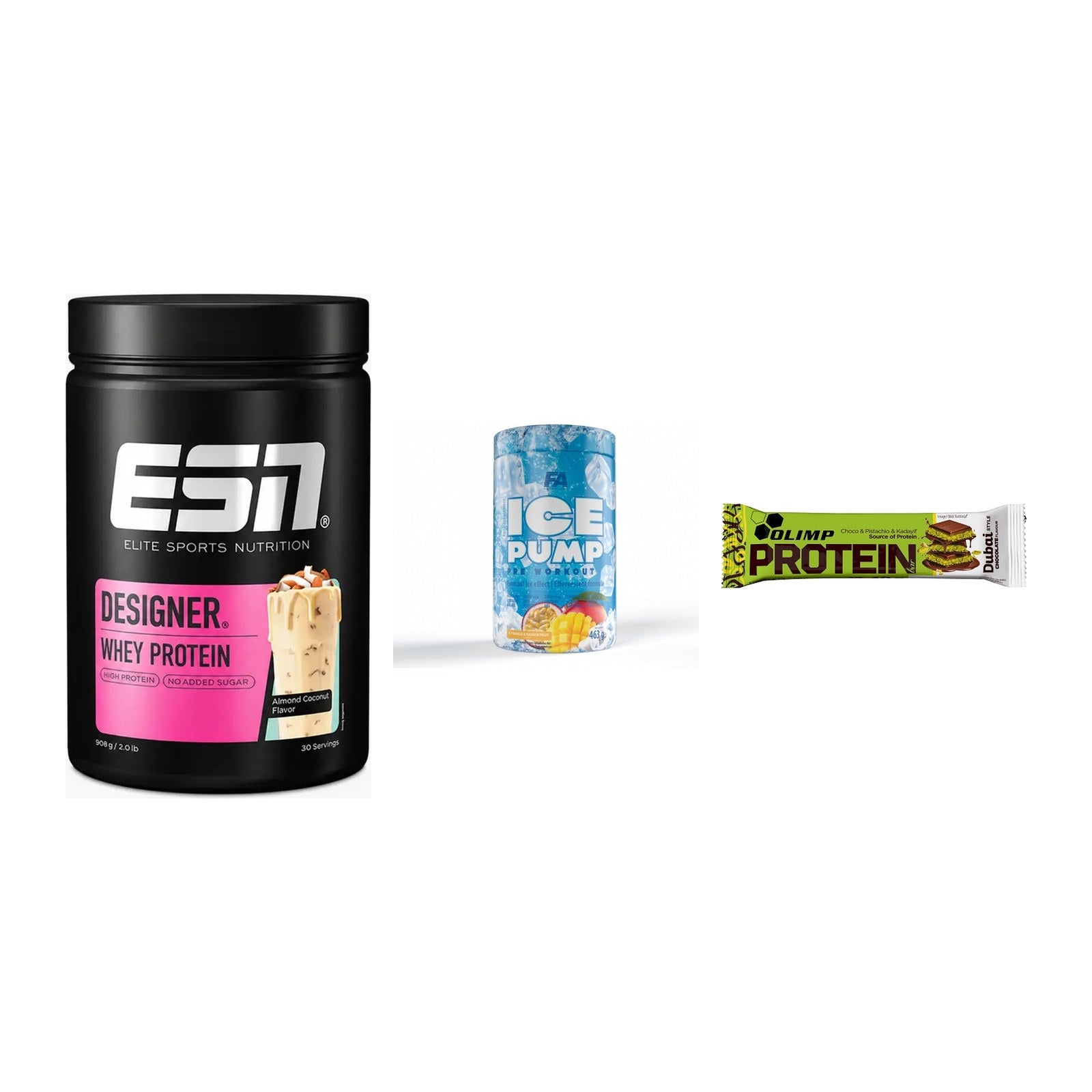 Home-Gym-Starter: ESN Designer + FA Nutrition + 5× Olimp Protein – alle enthaltenen Artikel