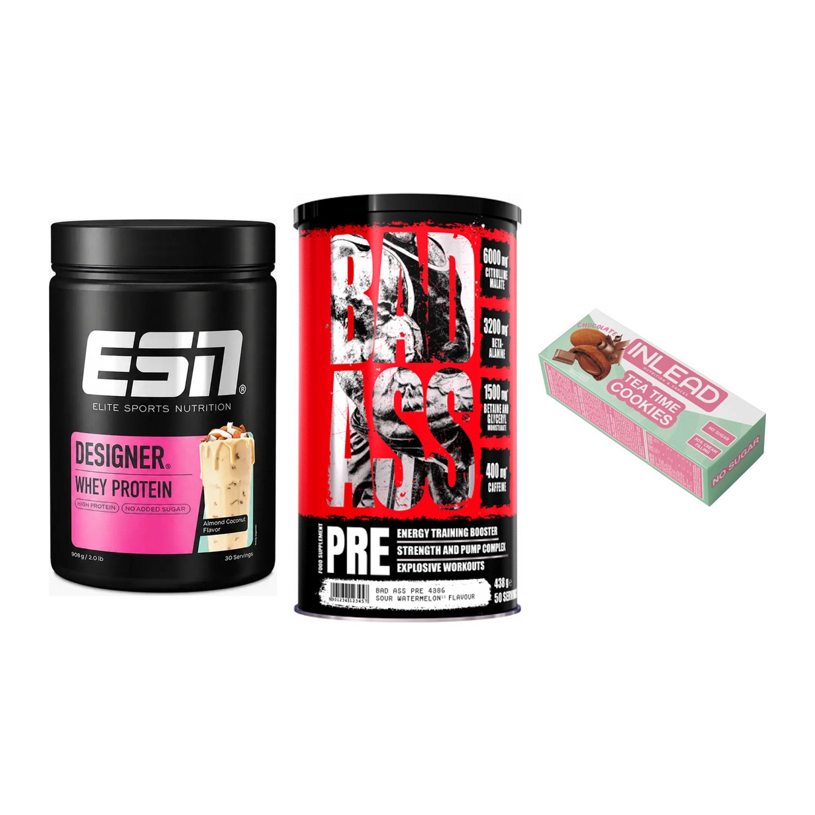 Home-Gym-Starter: ESN Designer + BAD ASS Pre + 5× INLEAD Tea Time – alle enthaltenen Artikel