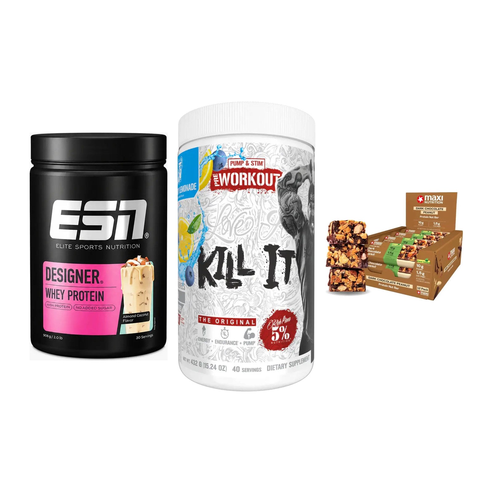 Home-Gym-Starter: ESN Designer + Rich Piana 5% + 5× MaxiNutrition – alle enthaltenen Artikel