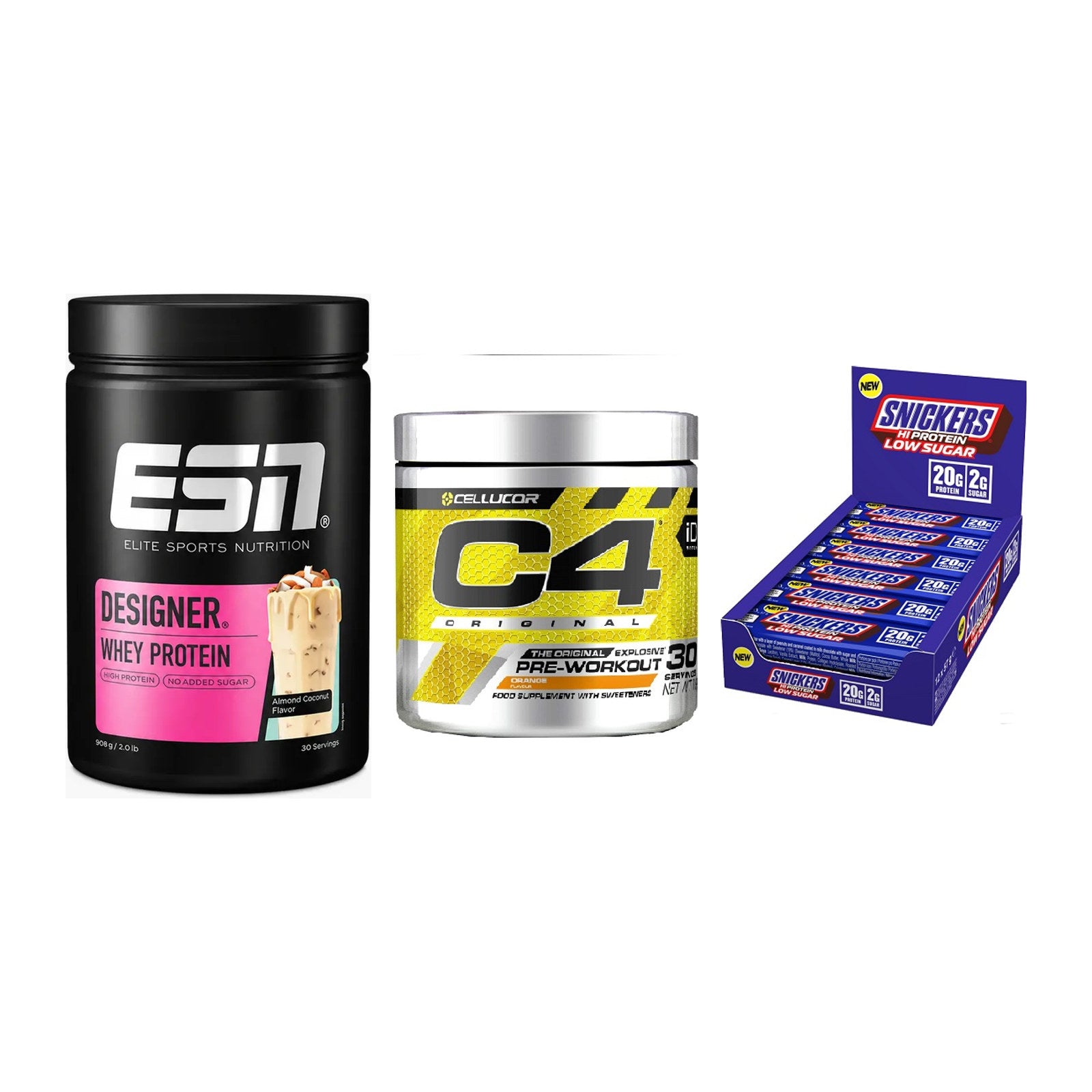 Home-Gym-Starter: ESN Designer + Cellucor C4 + 5× Snickers LOW – alle enthaltenen Artikel