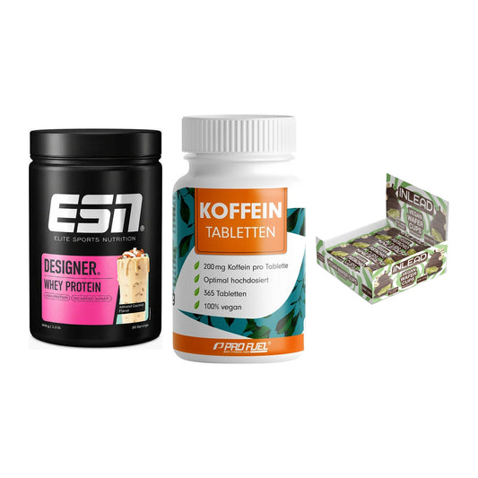 Home-Gym-Starter: ESN Designer + ProFuel Koffein + 5× INLEAD Wafer – alle enthaltenen Artikel