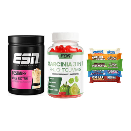 Home-Gym-Starter: ESN Designer + FGN Garcinia 60 + 5× Wispy Protein – alle enthaltenen Artikel