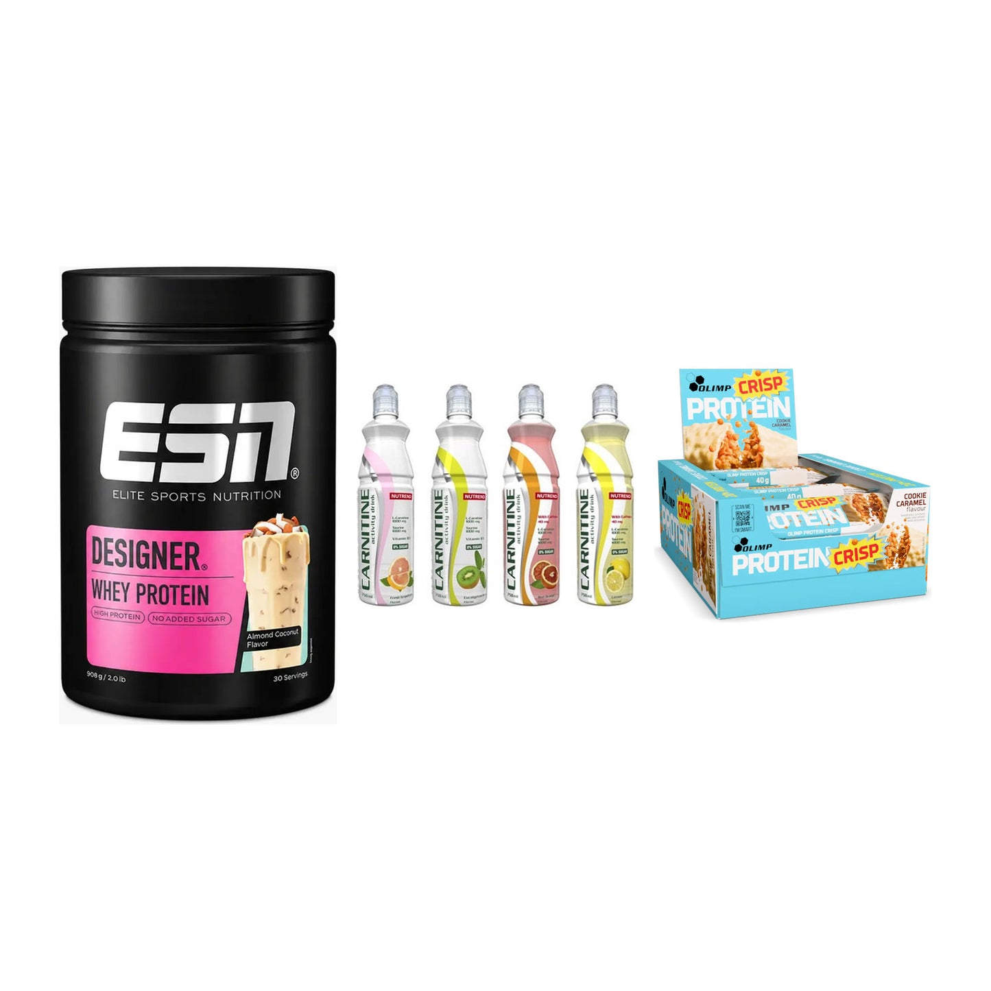 Home-Gym-Starter: ESN Designer + Nutrend Activit + 5× Olimp Protein – alle enthaltenen Artikel