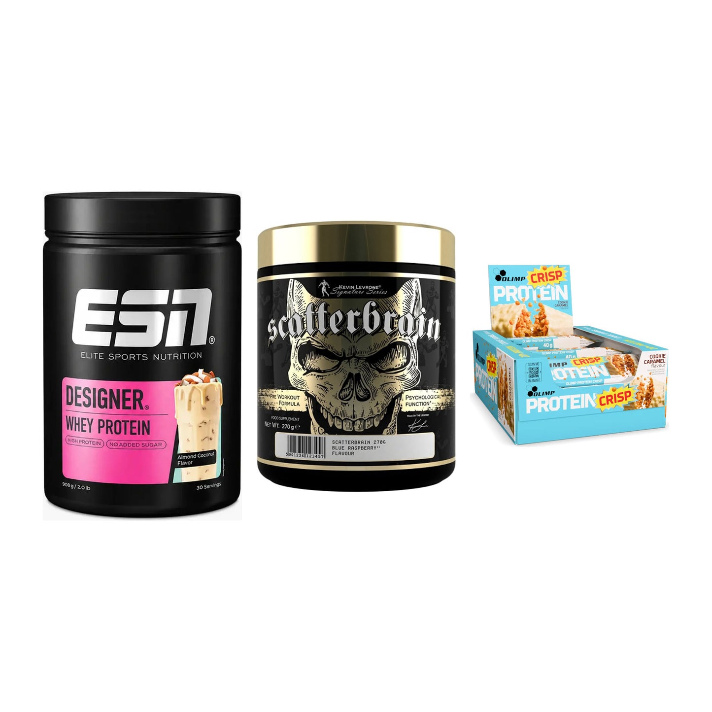 Home-Gym-Starter: ESN Designer + Kevin Levrone + 5× Olimp Protein – alle enthaltenen Artikel