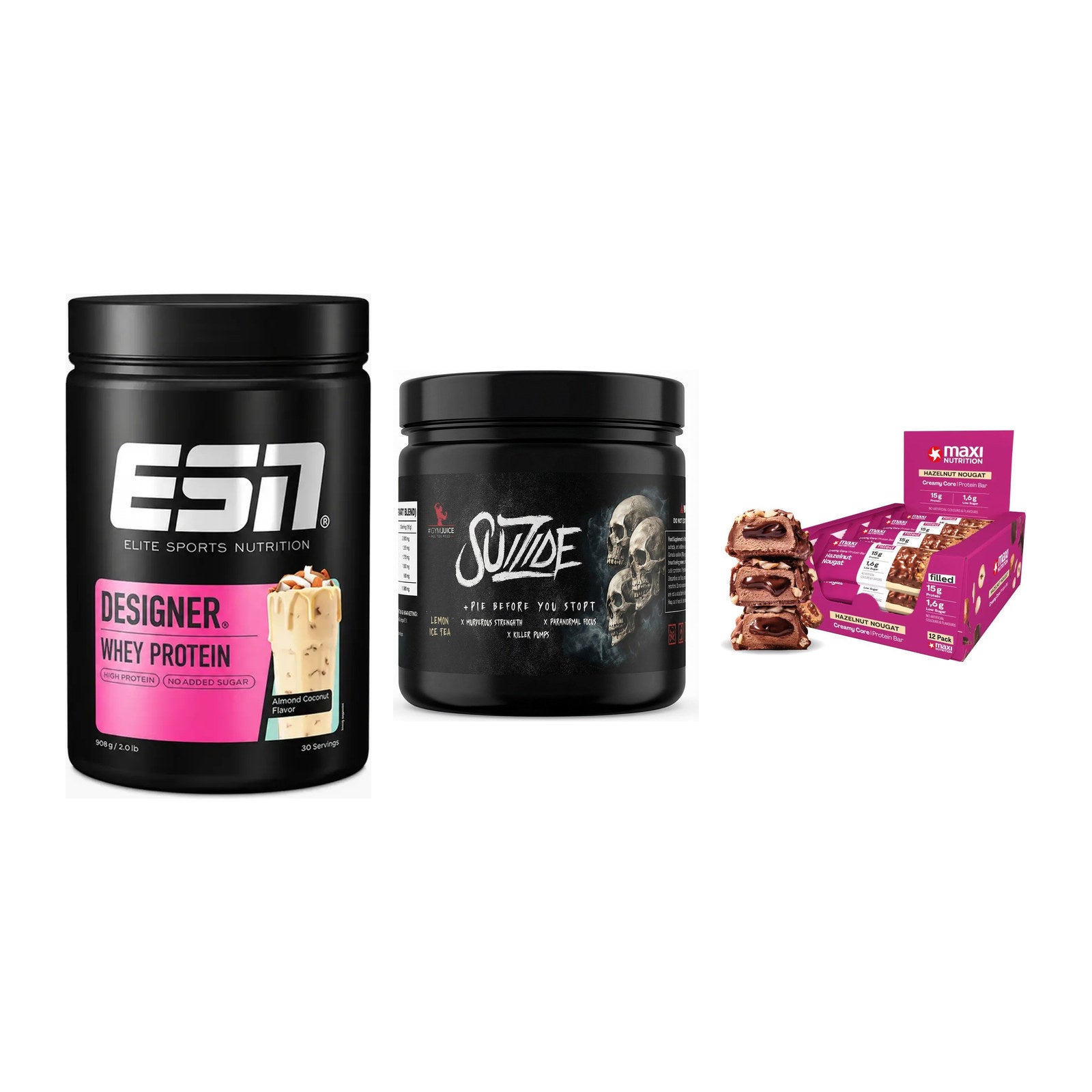 Home-Gym-Starter: ESN Designer + #GYMJUICE + 5× MaxiNutrition – alle enthaltenen Artikel