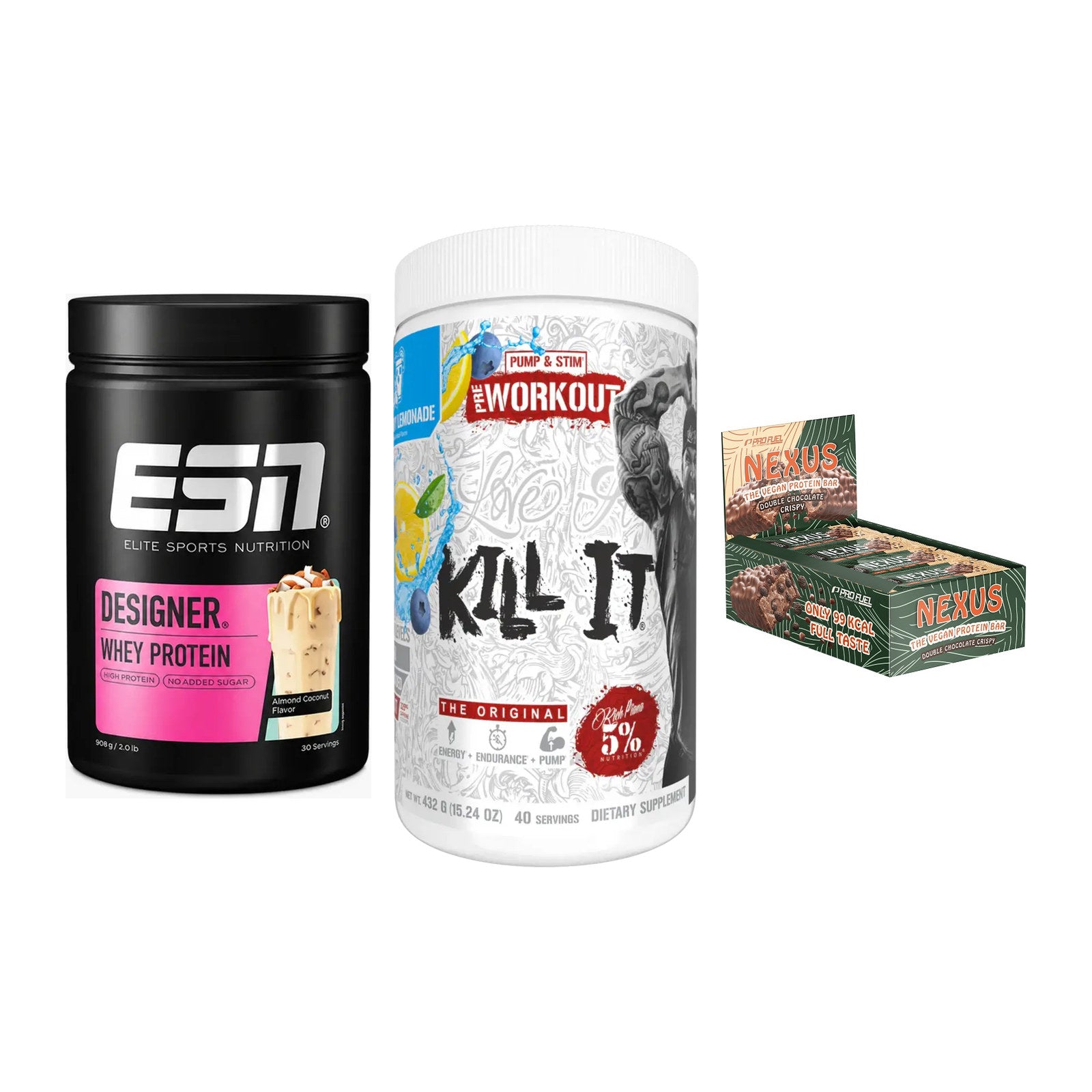 Home-Gym-Starter: ESN Designer + Rich Piana 5% + 5× ProFuel Nexus – alle enthaltenen Artikel