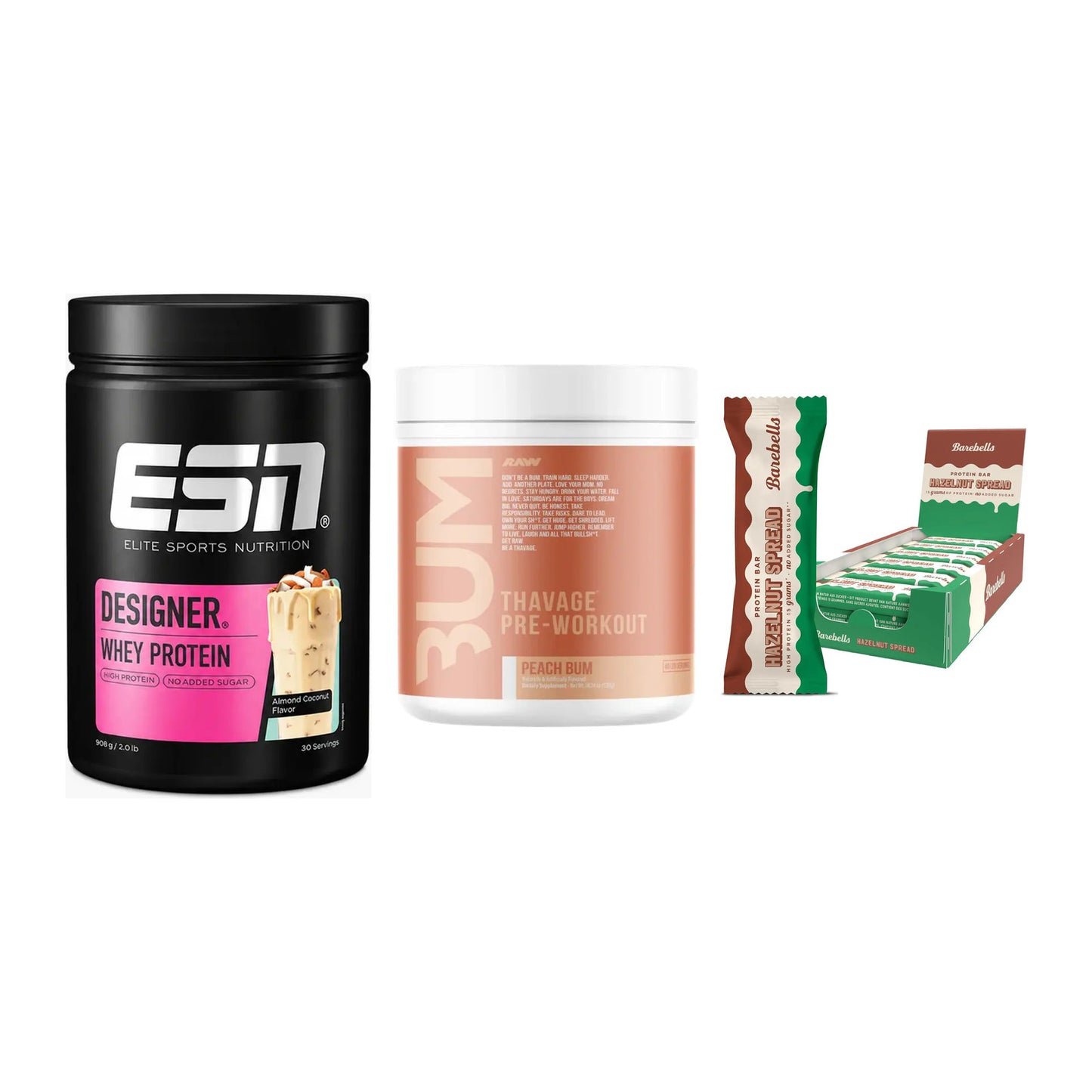 Home-Gym-Starter: ESN Designer + RAW Nutrition + 5× Barebells – alle enthaltenen Artikel