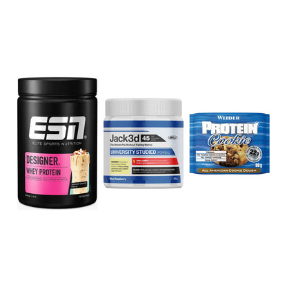 Home-Gym-Starter: ESN Designer + USP Labs Jack3d + 5× Weider Protein – alle enthaltenen Artikel