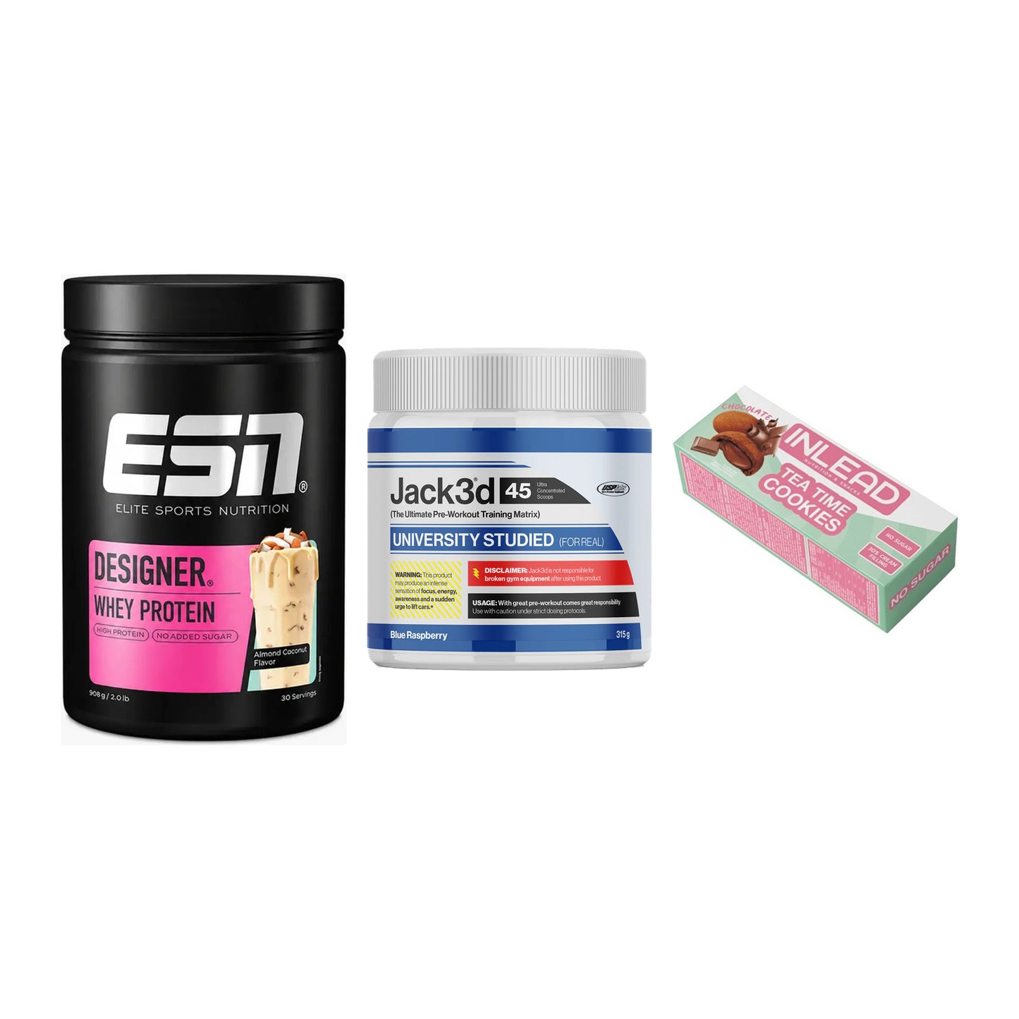 Home-Gym-Starter: ESN Designer + USP Labs Jack3d + 5× INLEAD Tea Time – alle enthaltenen Artikel