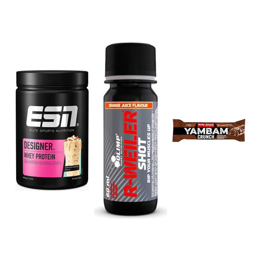 Home-Gym-Starter: ESN Designer + Olimp R-Weiler + 5× Body Attack – alle enthaltenen Artikel