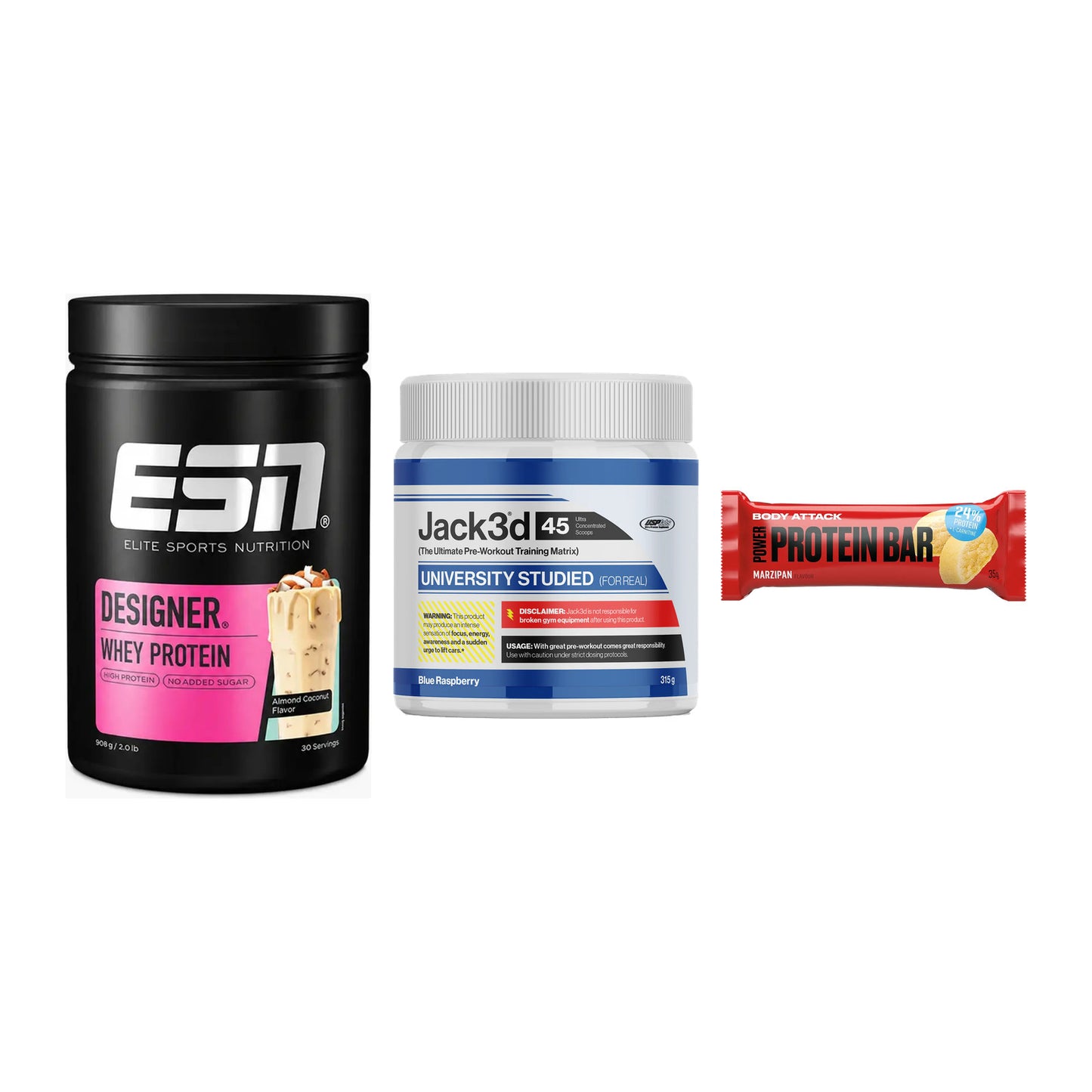 Home-Gym-Starter: ESN Designer + USP Labs Jack3d + 5× Body Attack – alle enthaltenen Artikel