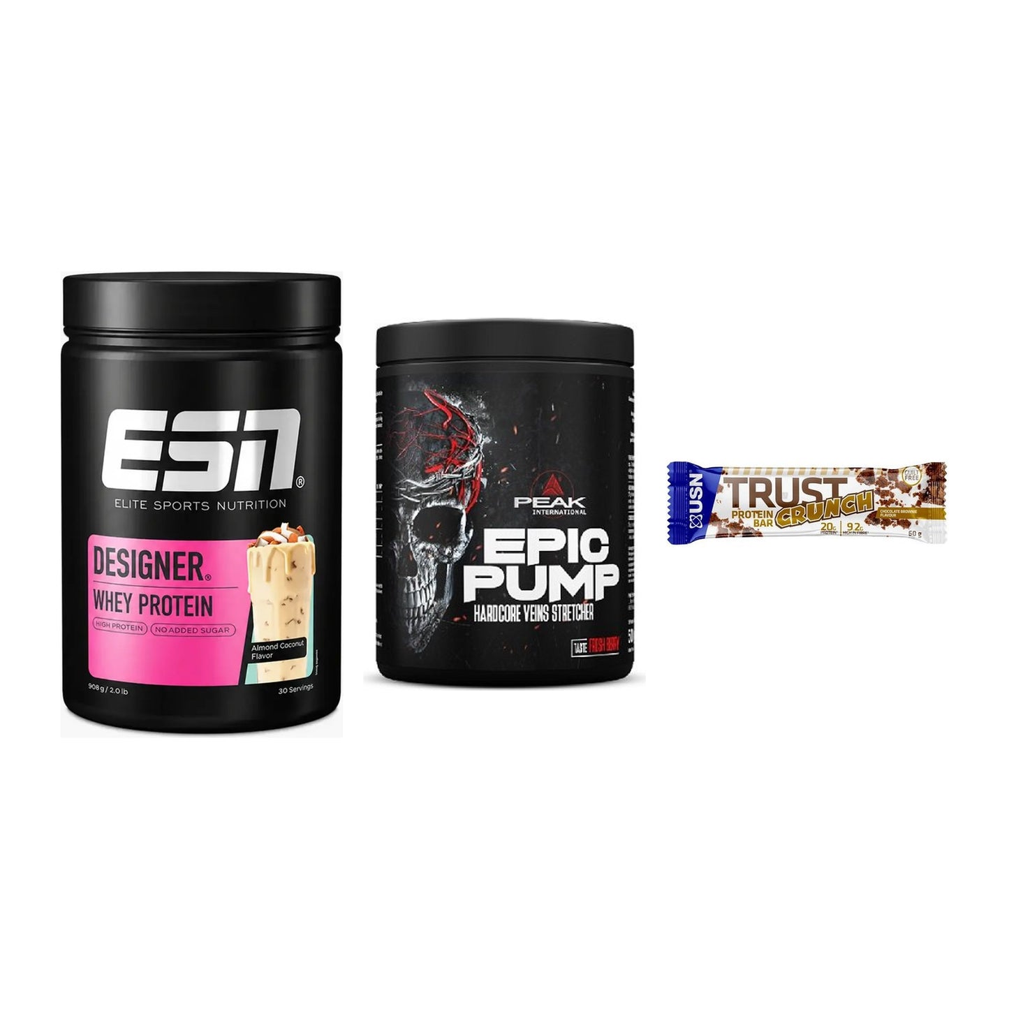 Home-Gym-Starter: ESN Designer + Peak EPIC Pump + 5× USN TRUST – alle enthaltenen Artikel