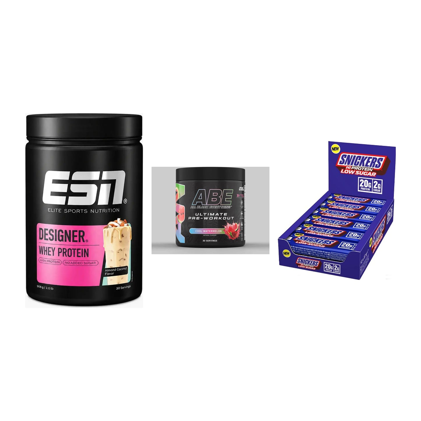 Home-Gym-Starter: ESN Designer + Applied Nutriti + 5× Snickers LOW – alle enthaltenen Artikel