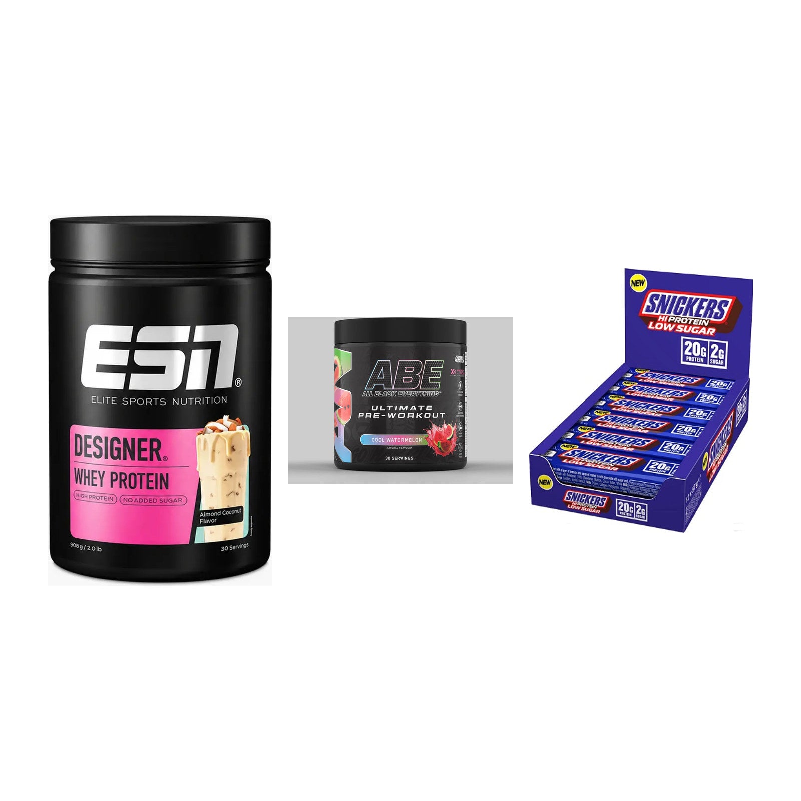 Home-Gym-Starter: ESN Designer + Applied Nutriti + 5× Snickers LOW – alle enthaltenen Artikel