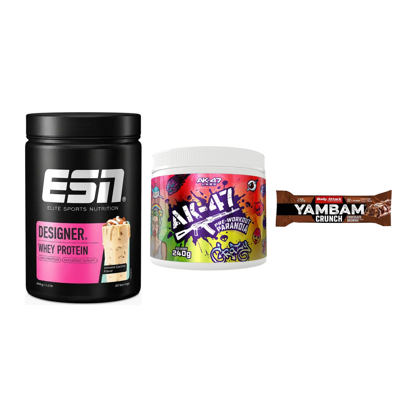 Home-Gym-Starter: ESN Designer + AK47 Labs + 5× Body Attack – alle enthaltenen Artikel