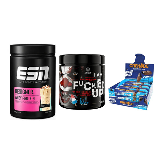Home-Gym-Starter: ESN Designer + Swedish Supplem + 5× Grenade Protein – alle enthaltenen Artikel