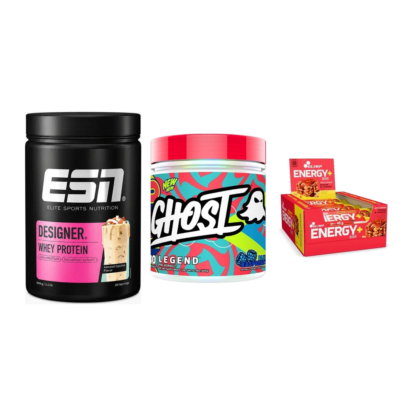 Home-Gym-Starter: ESN Designer + Ghost Legend V4 + 5× Olimp Energy – alle enthaltenen Artikel