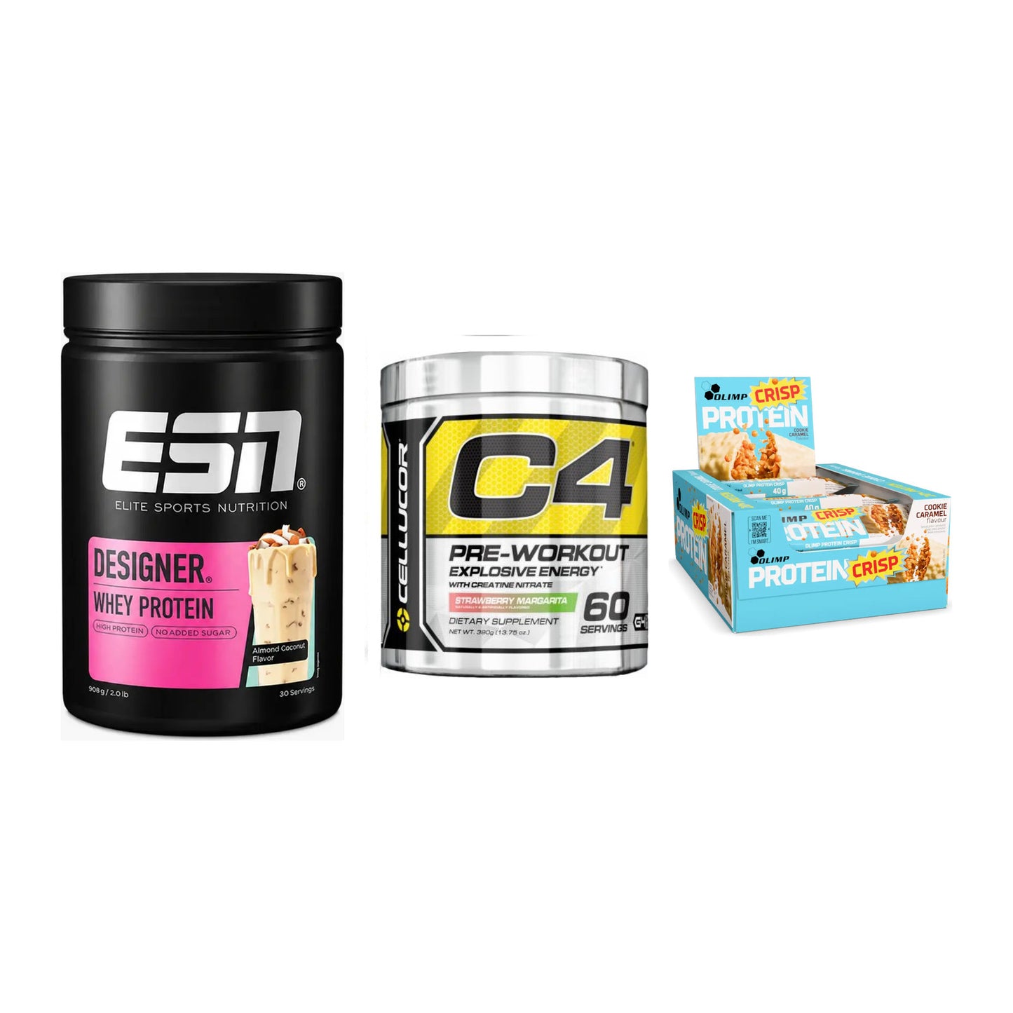 Home-Gym-Starter: ESN Designer + Cellucor C4 + 5× Olimp Protein – alle enthaltenen Artikel