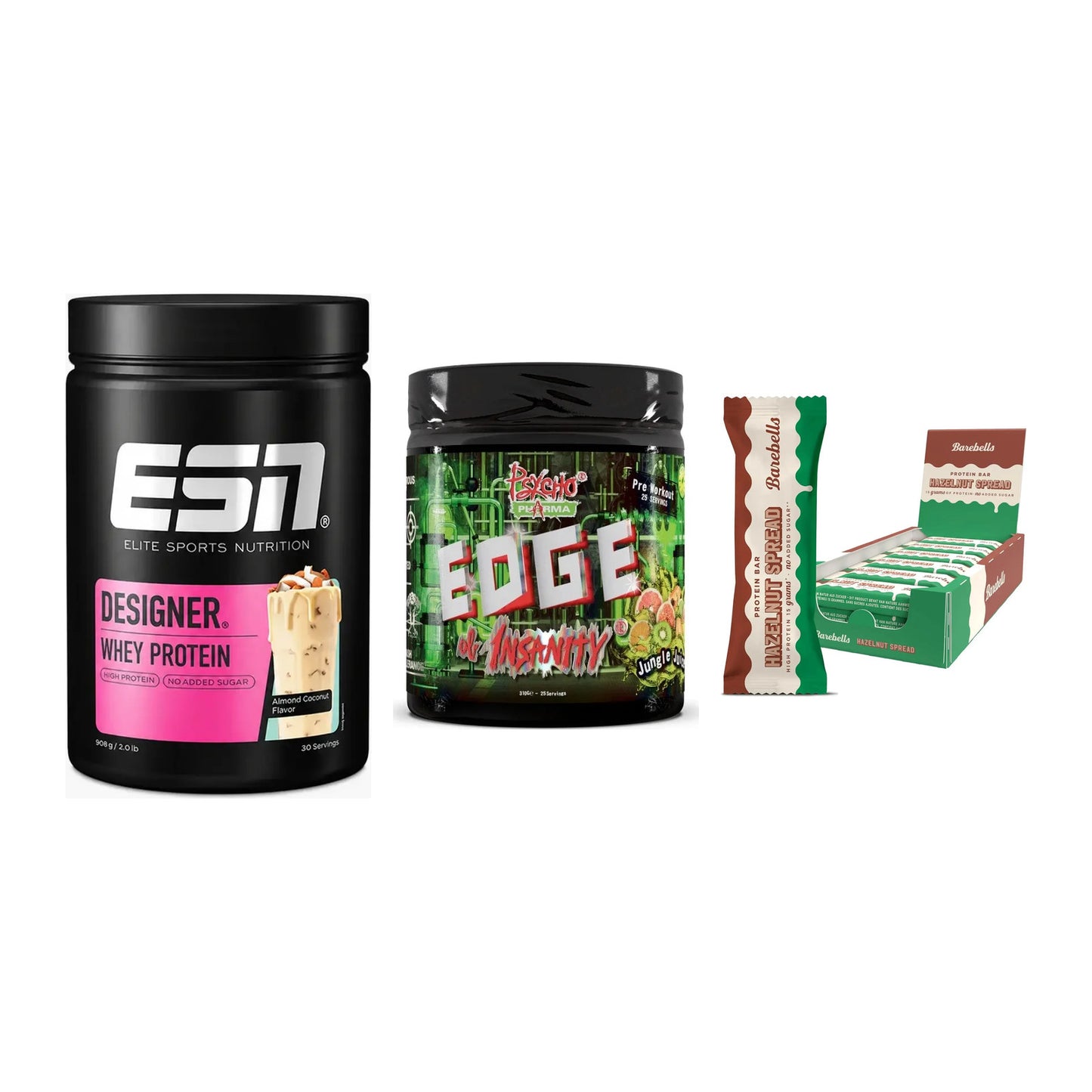 Home-Gym-Starter: ESN Designer + Psycho Pharma + 5× Barebells – alle enthaltenen Artikel