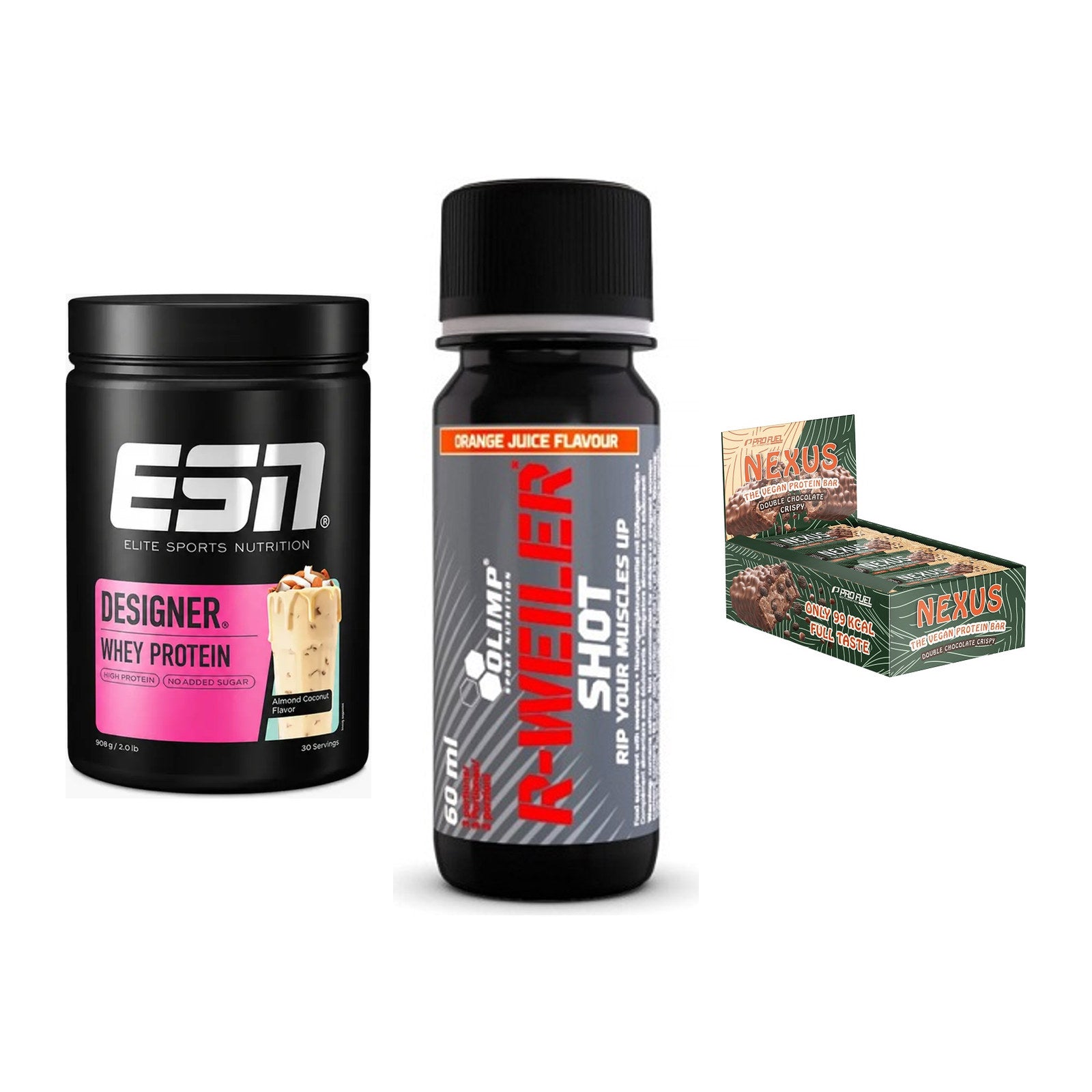 Home-Gym-Starter: ESN Designer + Olimp R-Weiler + 5× ProFuel Nexus – alle enthaltenen Artikel