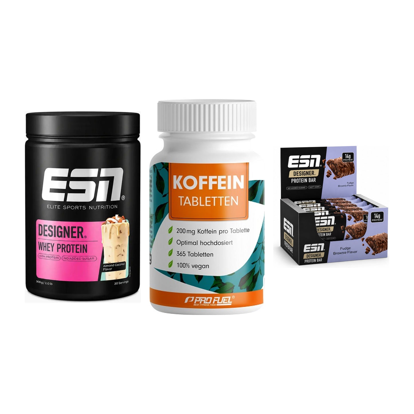 Home-Gym-Starter: ESN Designer Whey + ProFuel Koffein + 1 weitere – alle enthaltenen Artikel