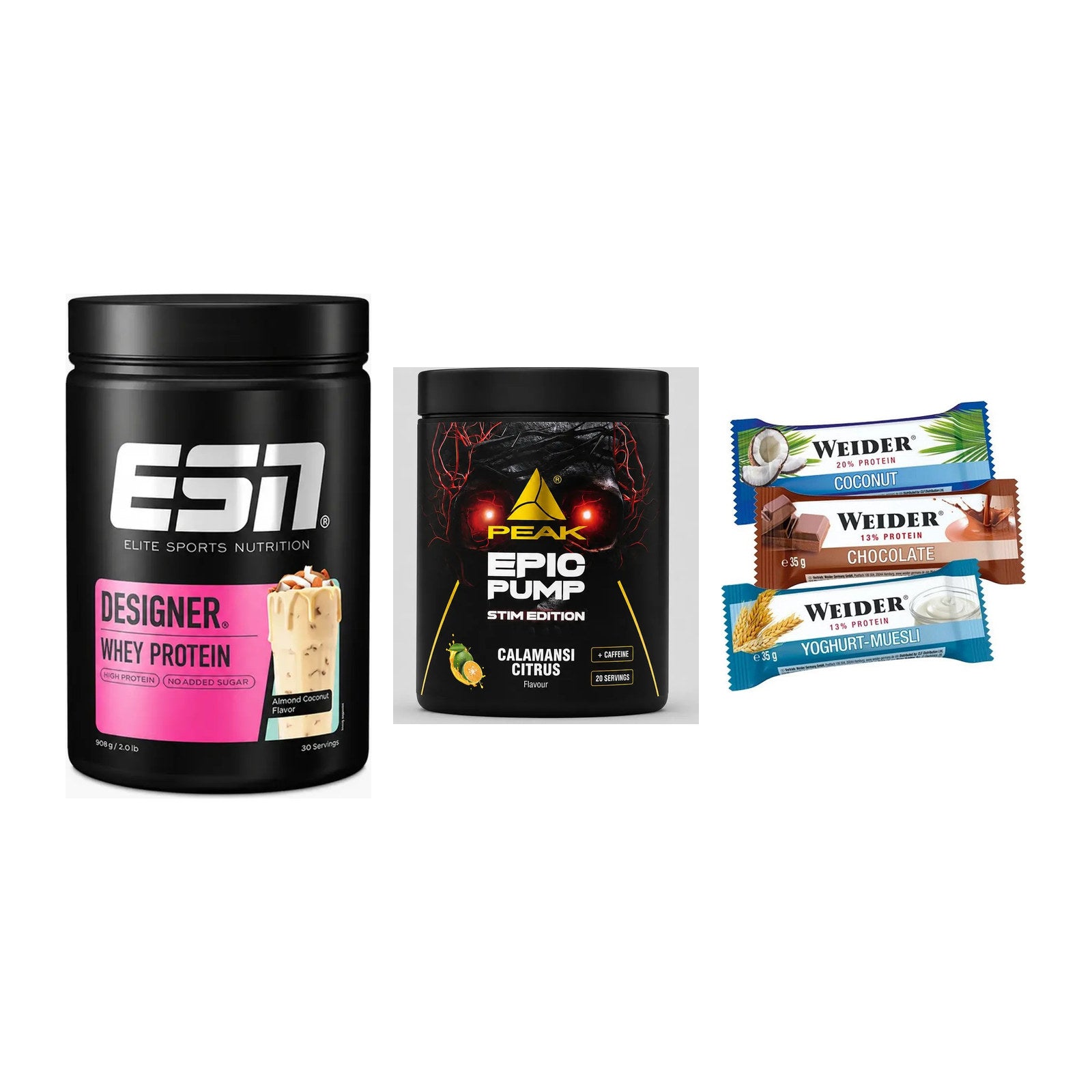 Home-Gym-Starter: ESN Designer + Peak Epic Pump + 5× Weider BAR – alle enthaltenen Artikel