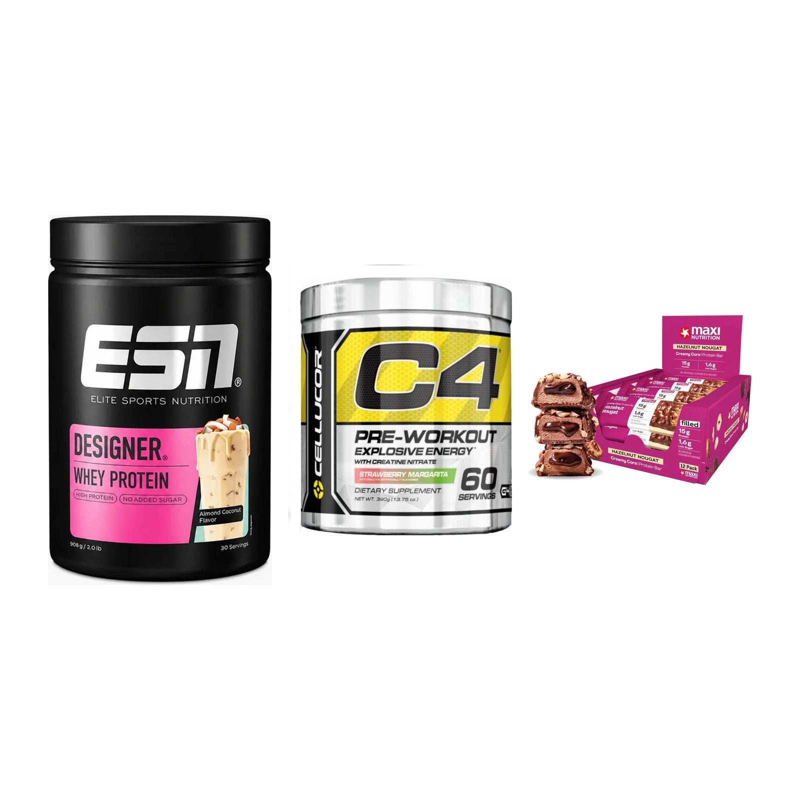 Home-Gym-Starter: ESN Designer + Cellucor C4 + 5× MaxiNutrition – alle enthaltenen Artikel