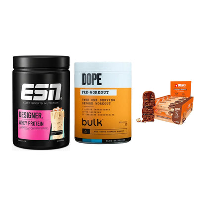 Home-Gym-Starter: ESN Designer + Bulk Dope + 5× MaxiNutrition – alle enthaltenen Artikel
